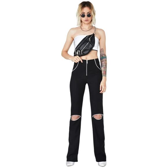 I.AM.GIA Y2K Jet Pants w/Knee Cutouts Zip Front Straight Leg Size S - Picture 3 of 11